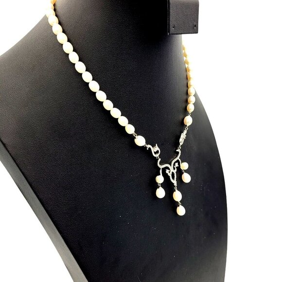 VTG Pearl & Silver Pendant Necklace Elegant Drop Design by CGI CN Wedding 18" - Picture 3 of 8